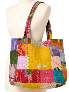 Boho Kathmandu Imports Patchwork Tote Bag Colorful Quilted Handmade Artisan